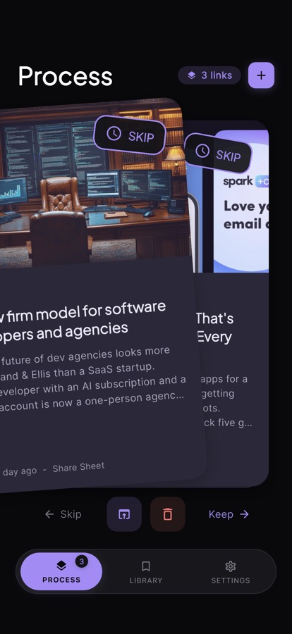 Linkty process queue screen