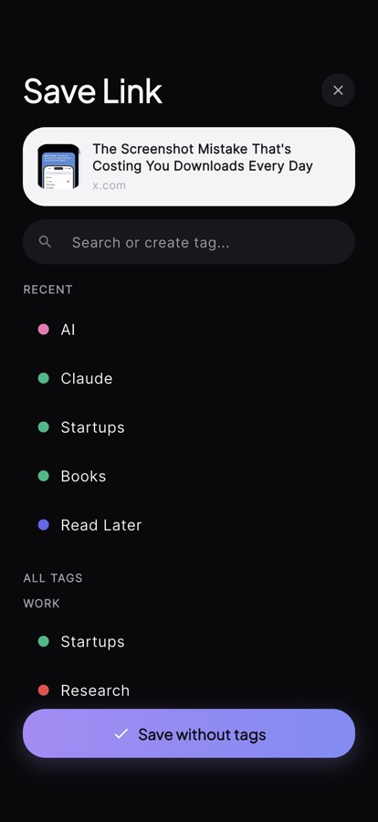 Linkty tag editing screen